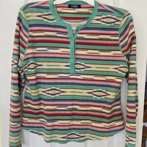 Chaps ribbed T-Shirt 3/4 sleeve Western Southwest print